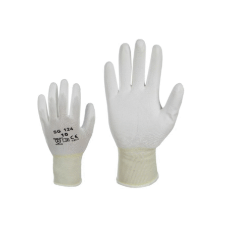 Elastsed töökindad SG 124 polüestrist, polüuretaaniga kaetud, valged